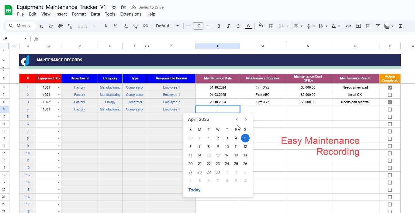 Equipment Maintenance Tracker: Google Sheets Template (digital Download ...