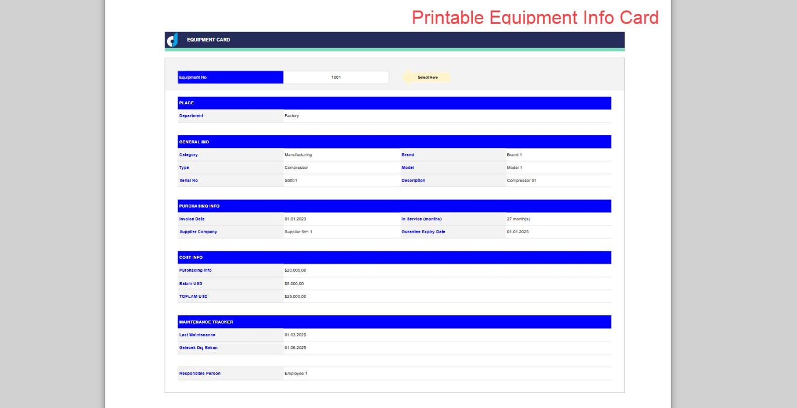 Equipment Maintenance Tracker: Google Sheets Template (digital Download ...