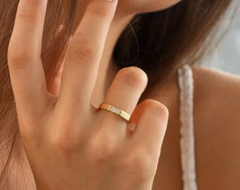 Minimalist Gold Ring 14k Gold Plated Sterling Silver, Geometric Design, Everyday Wear Jewelry Gift