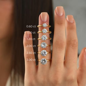 14k Gold Engagement Ring 6-Prong Round, Solitaire Diamond Ring. Simulated Diamond Ring, Wedding Ring, Travel Ring Unique Silver Promise Ring