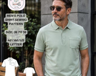 Men's Polo Shirt Sewing Pattern - Striped Cuffs, Slim Fit (Digital Download)