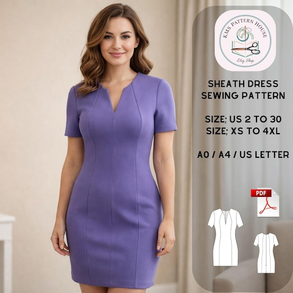 formal office dress patterns Elegant Sheath Sewing Pattern, Fitted Work Dress (PDF) office work dress designs