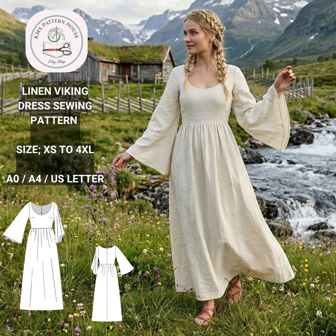 viking linen dress pattern Linen Viking Dress Pattern: Medieval Fairy Elf Costume (digital Download,  XS-4XL)