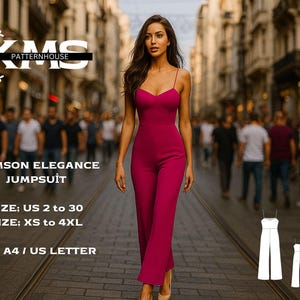 Crimson Summer Jumpsuit Sewing Pattern: Strap Jumpsuit Model (XS-4XL) (Digital Download