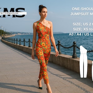 One-Shoulder Jumpsuit Sewing Pattern: Summer Style (Digital Download, XS-4XL)