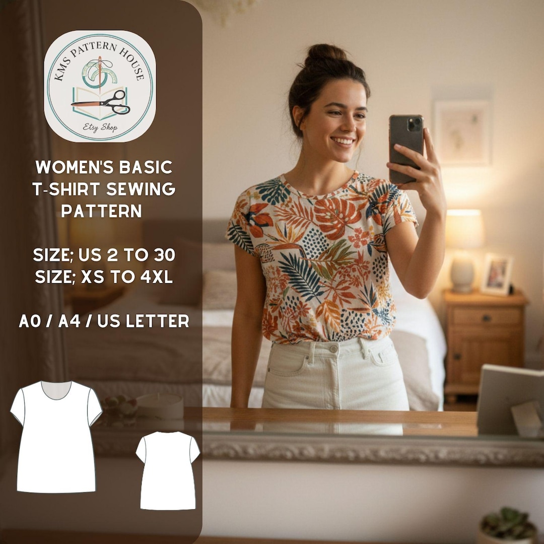 Women's Basic T-shirt Sewing Pattern, Crew Neck Tee, Short Sleeve Top ...