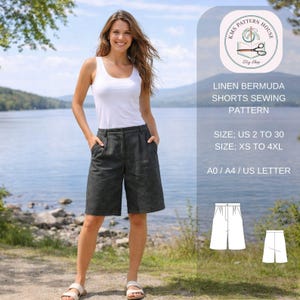 Linen Bermuda Shorts Sewing Pattern, Women's High Waist Summer (PDF Pattern)