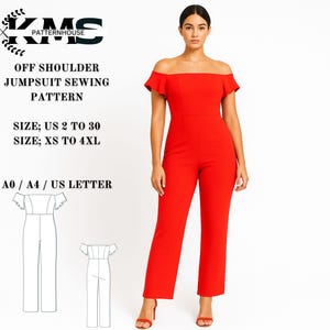 Off Shoulder Jumpsuit Sewing Pattern: Ruffle Sleeve Romper (PDF Digital Download) XS-4XL