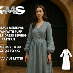 Renaissance Dress | Vintage Medieval Gown with Puff Sleeves | Regency,Elf Dress | Halloween Costume | Renaissance Faire Costum XS/4XL
