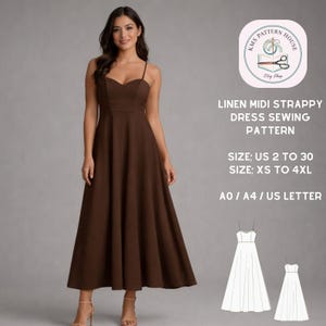 Linen Midi Strappy Dress Sewing Pattern (Digital Download)