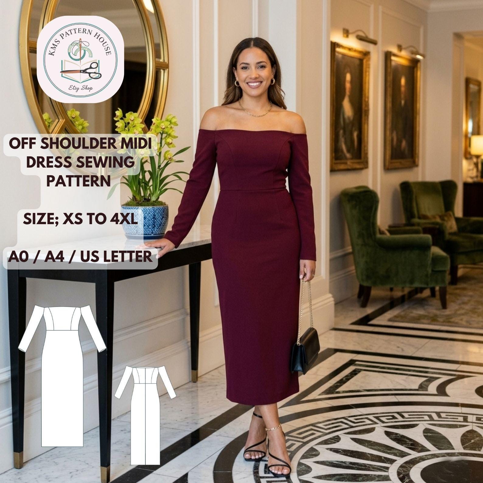 Off the Shoulder Tea Length Dress - Etsy