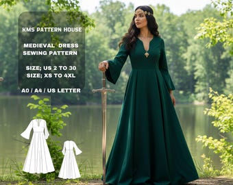 Medieval Dress Sewing Pattern, Cottagecore Gown (PDF)