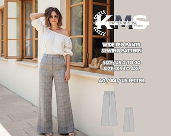 Wide Leg Pants Sewing Pattern - High Waist Trousers XS-4XL (PDF Digital Download)