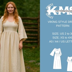 Viking Style Dress Pattern, Medieval-Inspired Design,Fairy Dress,Regency,Elf Dress,Halloween Costume,,XS/4XL