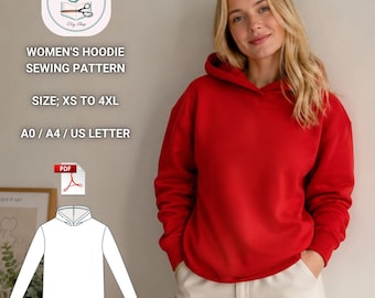 Women's Oversized Hoodie Sewing Pattern, Knit Pullover Sweatshirt (Digital Download)