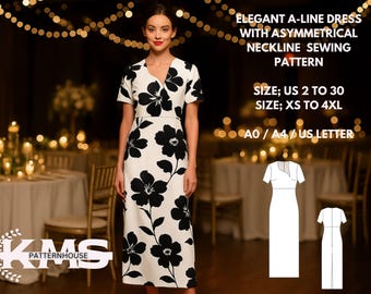 Asymmetrisches A-Linie Kleid Schnittmuster: Frauen Maxi Kleid (Digitaler Download, XS-4XL)