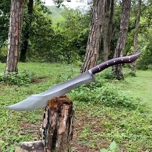 Hand-Forged Machete Knife | 5160 Spring Steel Full Tang Blade | Outdoor Survival, Camping, Hunting Knife with Leather Sheath