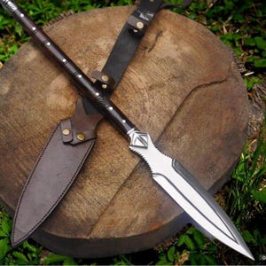 Hand-Forged Viking Spear: 35&quot; Carbon Steel & Rosewood Replica