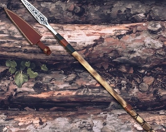 Lanza vikinga forjada a mano, mango de acero al carbono y palisandro, funda de cuero, regalo de decoración de pared para él.