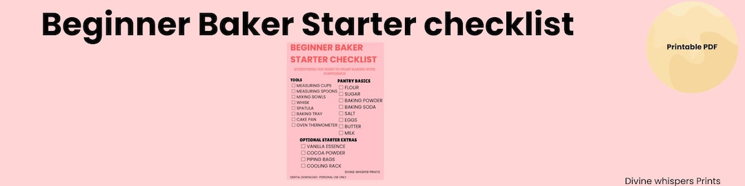 Beginner Baker Starter Checklist Printable PDF – Baking Tools List ...