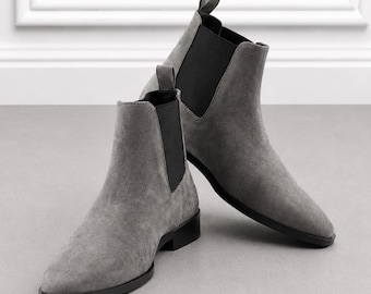 Men’s Handmade Gray Chelsea Boots  Men Suede Leather Ankle Boots