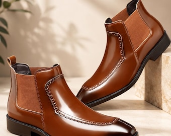 Men’s Chocolate Brown Chelsea Leather Boots Handmade Classic Dress Boots
