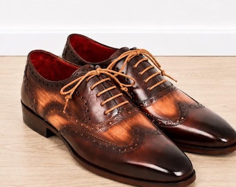 Two Tone Oxford Wingtip Brogue Shoes for Men  Handmade Leather Dress Shoes