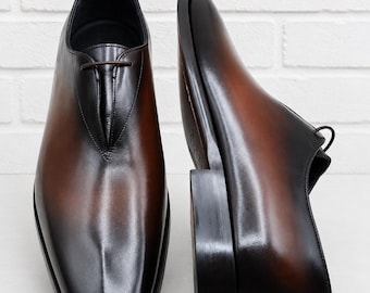 Brown Patina Wholecut Oxford Shoes for Men  Handcrafted Leather Dress Shoes