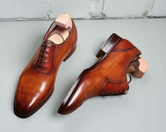 Sapatos Oxford masculinos marrons feitos à mão, sapatos brogue clássicos masculinos