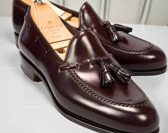 Bordeauxrode loafers met kwastjes echte leren herenschoenen