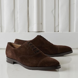 Dark Brown Suede Captoe Oxford Shoes for Men Handmade Lace Up Formal Office  Style