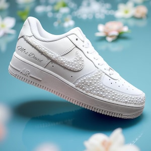 Custom Pearl Crystal Wedding Sneakers: Bridal Bling Air Force 1