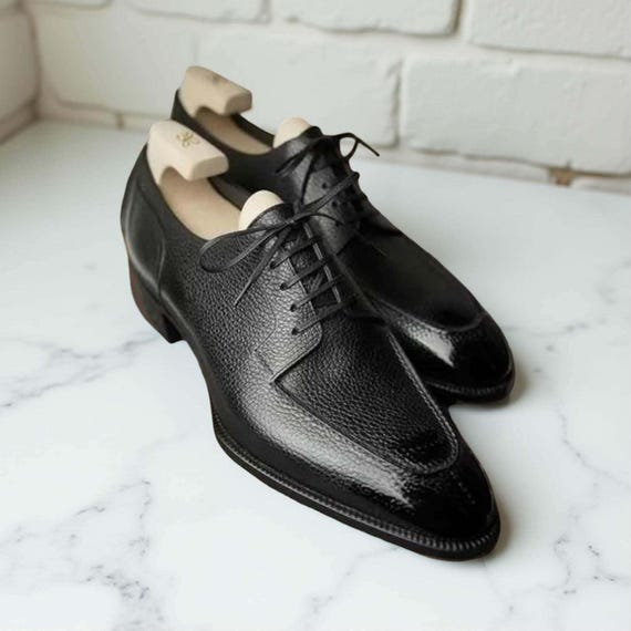Black Derby Shoes Men Handmade Leather Dress Shoes
