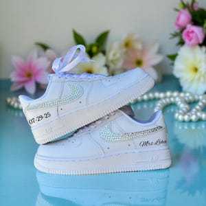 Custom Pearl Nike Air Force 1 Shoes Handmade Bridal Sneakers