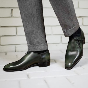 Green Wholecut Oxford Shoes Men Handmade Leather Formal Dress Shoes