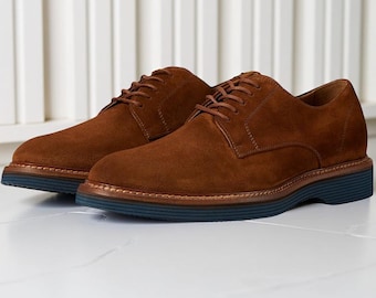 Chaussures derby en daim marron faites à la main élégantes à lacets formel classique confortable style de mariage de bureau