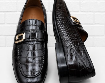 Dark Brown Crocodile Pattern Loafers for Men  Luxury Leather Slip On Dress Shoes