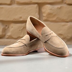 Men’s Handmade Suede Penny Loafers  Genuine Leather Slip-On Shoes for Office, Wedding and Everyday Wear Classic Style