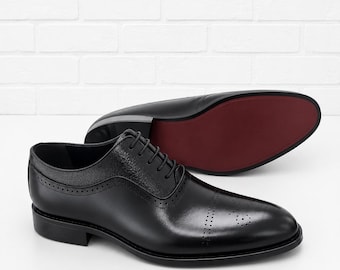 Black Wingtip Derby Shoes Men Handmade Leather Formal Business Wedding Dress Footwear Luxury
