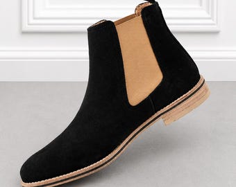 Handmade Black suede Chelsea Boots  Men Suede Leather Ankle Boots