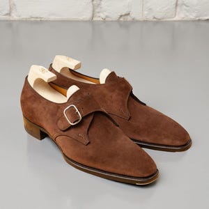 Brown Suede Single Monk Strap Shoes for Men  Handmade Dress Shoes
