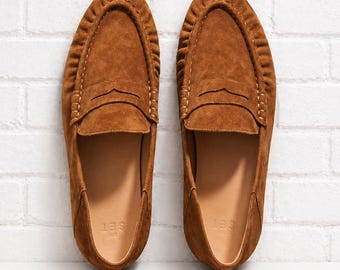 Men’s Brown Suede Driving Loafers Handmade Penny Moccasins Casual Slip On Shoes for Men