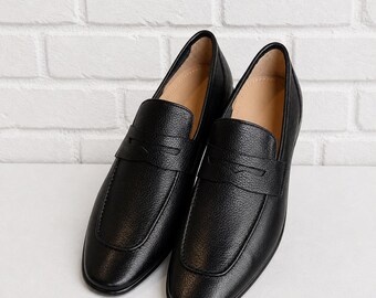 Black Penny Loafers for Men – Handmade Leather Dress Shoes – Classic Slip On Formal Shoes