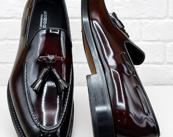 Dark Brown Tassel Loafers for Men  Handmade Leather Slip On Dress Shoes