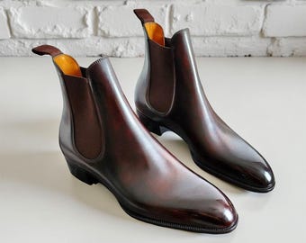 Men’s Brown Chelsea Leather Shoes Handmade Classic Dress Shoes