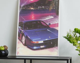 Ferrari Testarossa Retro Car Poster – Automotive Poster - 80s Exotic Sports Car - Wallpapers for Iphone - Background Phone - Formula One