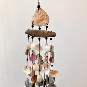 Boho Coastal Decor Seashell Wind Chime, Black Sea Shell Mobile
