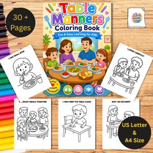 Table Manners Coloring Book for Kids | Printable PDF | 30+ Pages | Manners Activity Sheets | Kindergarten Homeschool |Educational activity