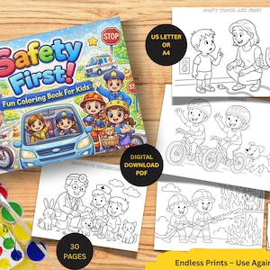 Fun Safety Coloring Book for Kids ,Emergency Heroes coloring pages, educational  activity, baby busy memory felt book, learning pintables