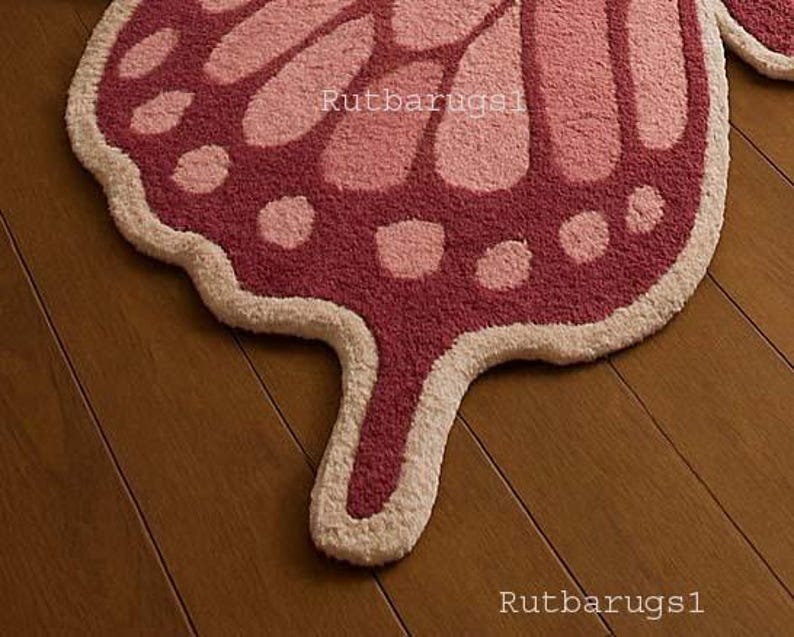 Pink Butterfly Shape Rug Hand Tuftred Girls Nursery Play Rug For kids Room image 4
